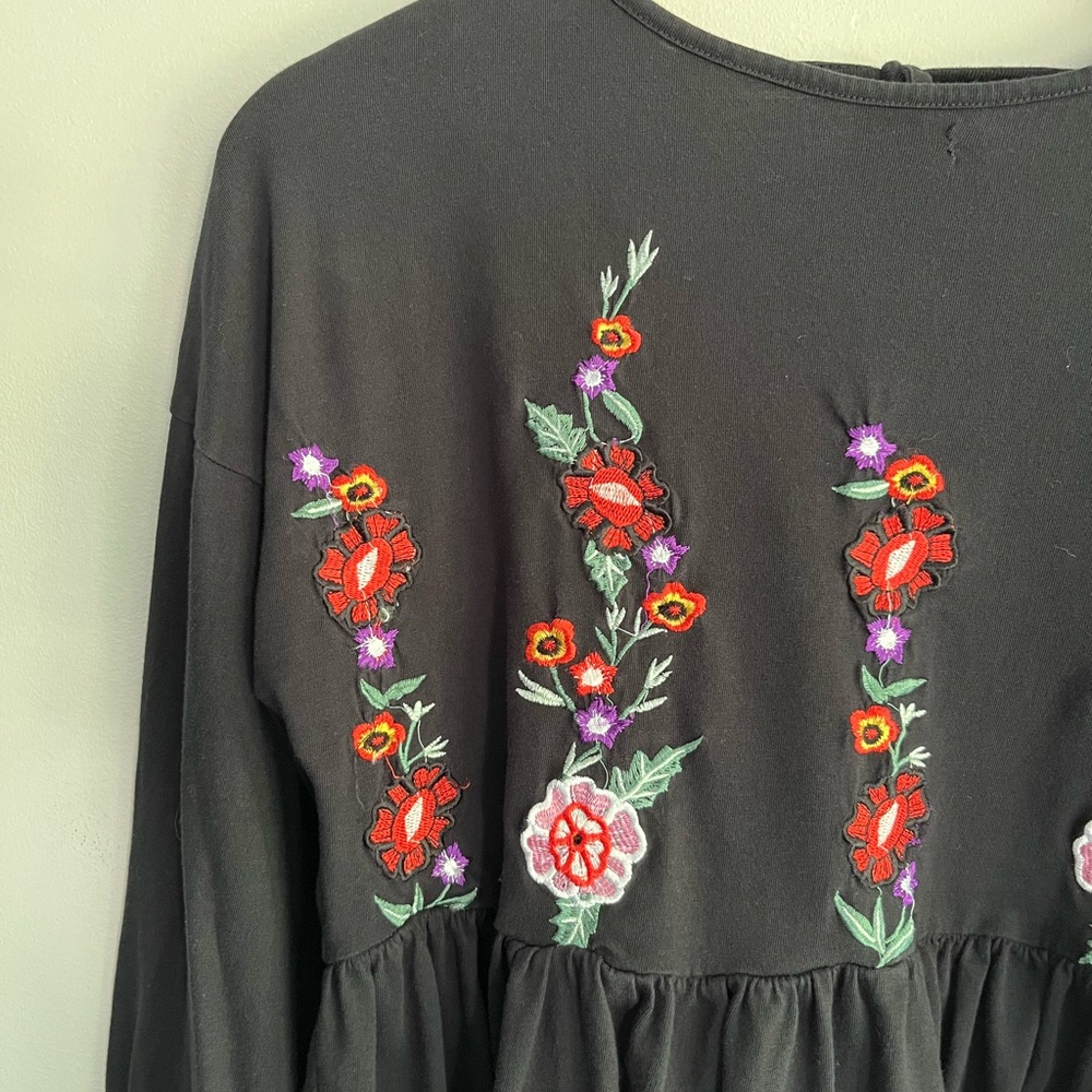 ASOS Black Long Sleeve Dress with Floral Embroidery size 8 - Picture 3 of 8
